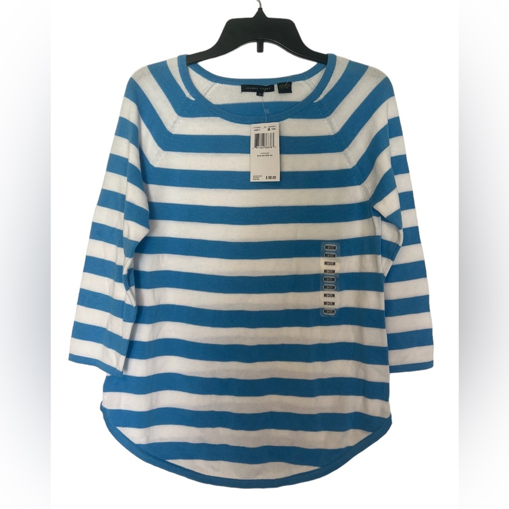 NWT Jeanne Pierre Women’s Striped Round Hem Sweater Blue Sky/White M Nautical